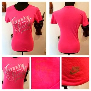 "Running Sucks" Womens Fitted Hot Pink & Silver Tee